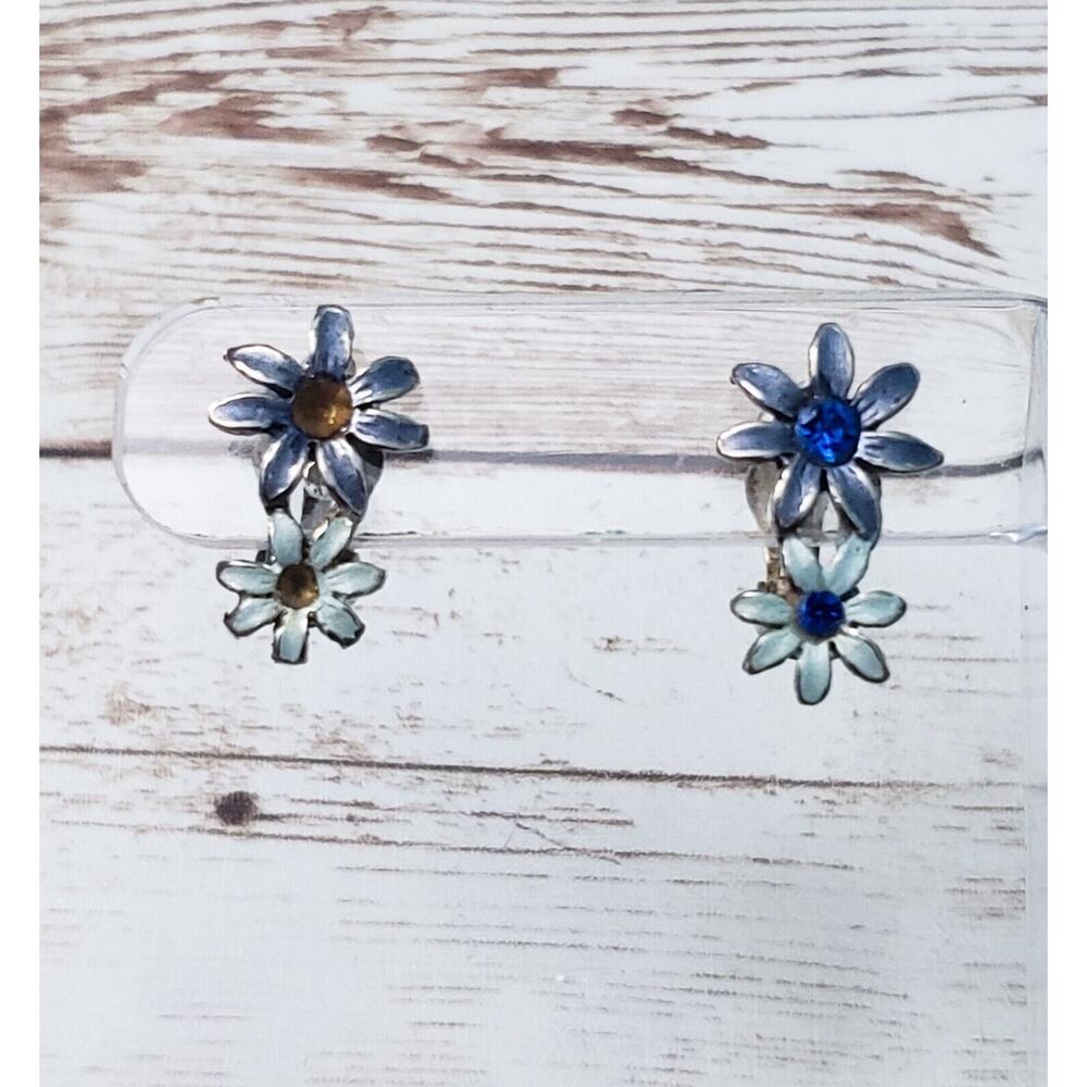Vintage Clip On Earrings - Flower Duo - Missing Gems